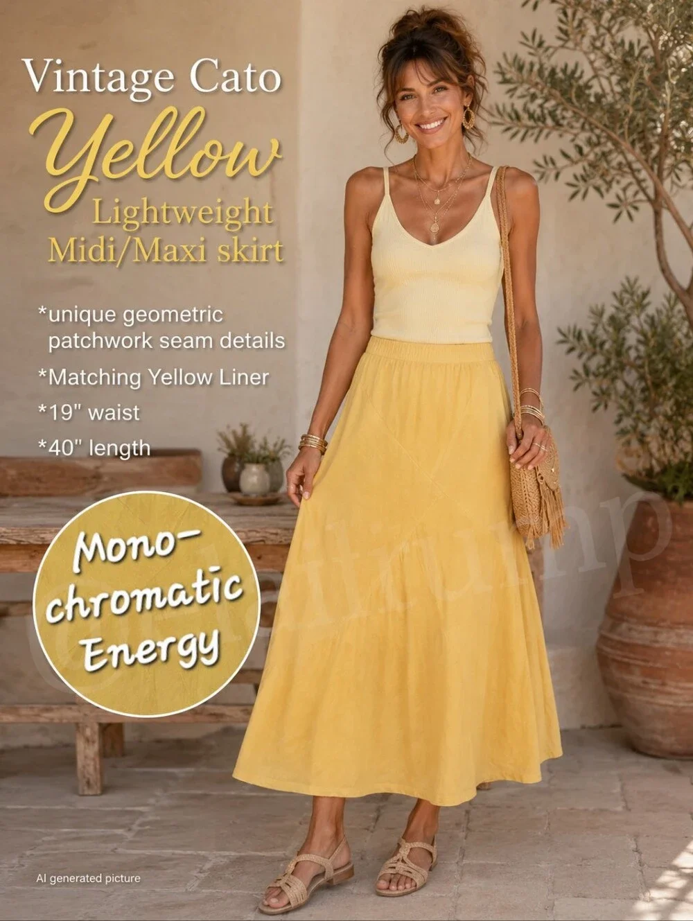 Vintage Cato Yellow, Lightweight Midi/Maxi skirt size 18/20W